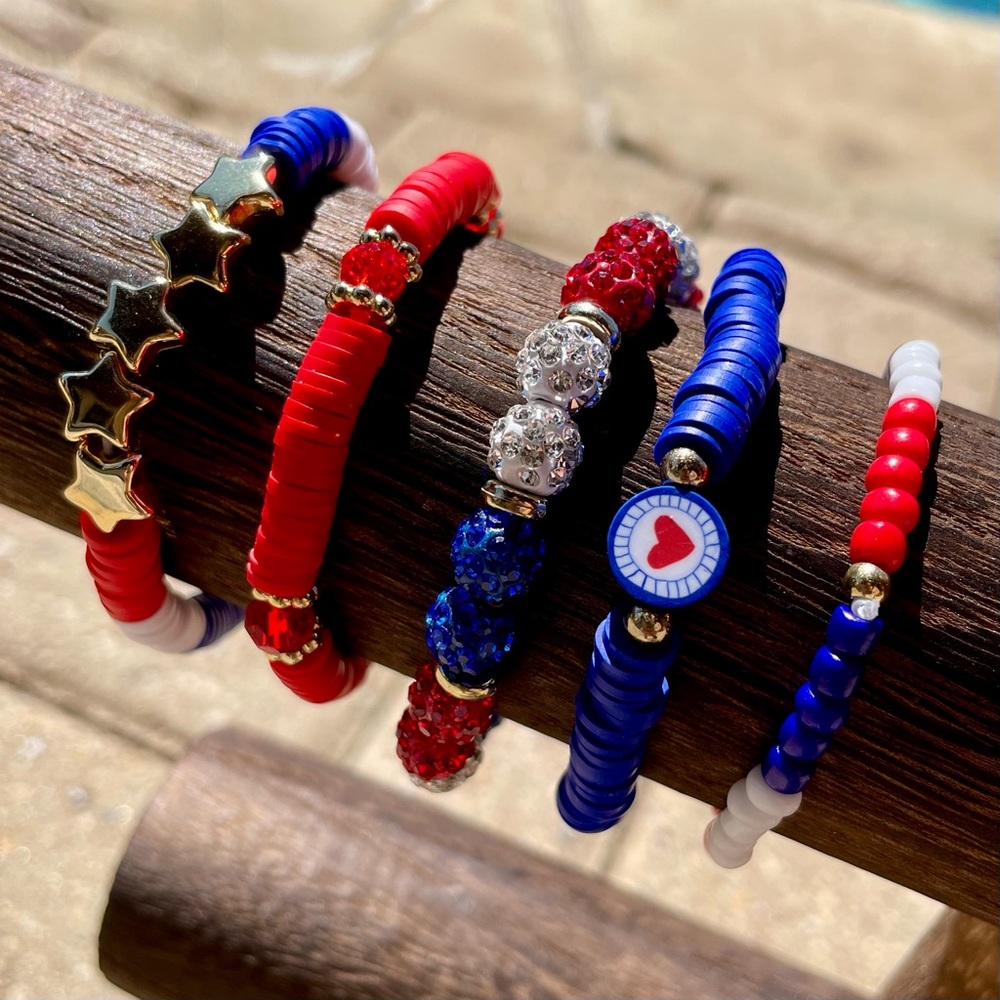 BLING: Patriotic Red White & Blue Friendship Bracelets (Set of 5)